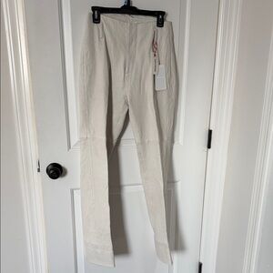 Zadig&Voktaire DEFILE Off-White/Beige High-Waisted Genuine Leather Pants